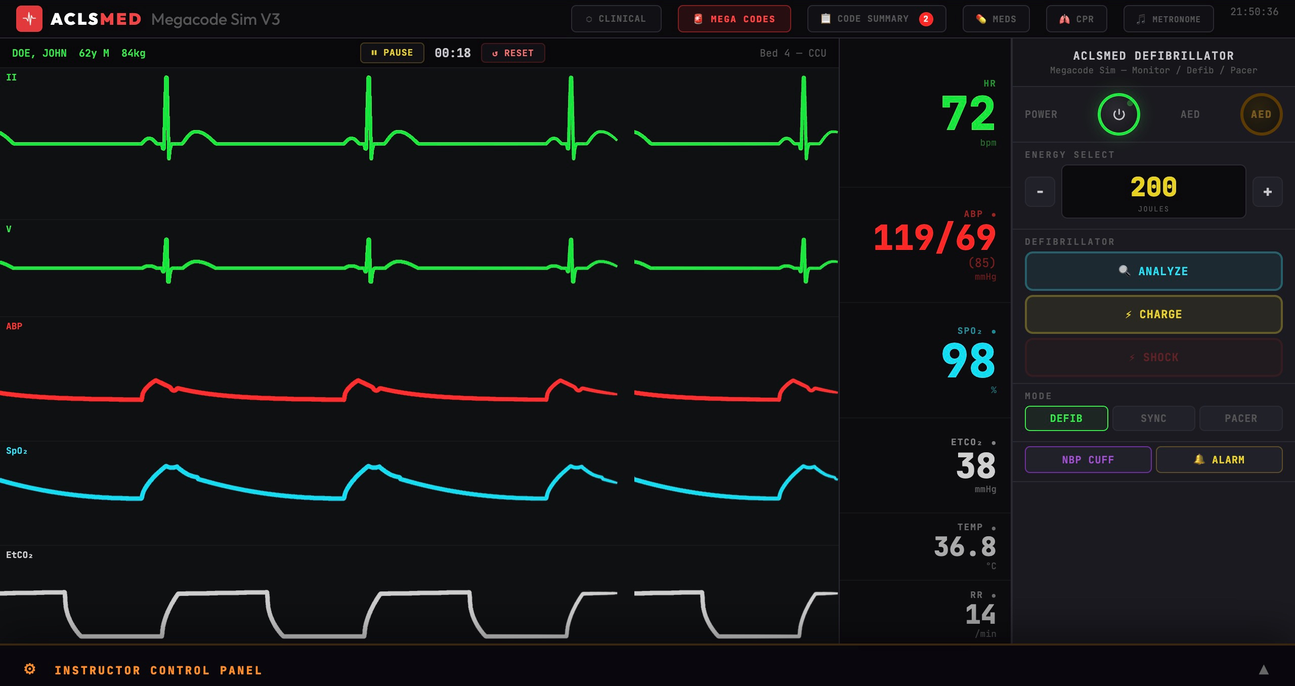 5-channel waveform monitor with ECG, ABP, SpO2, EtCO2