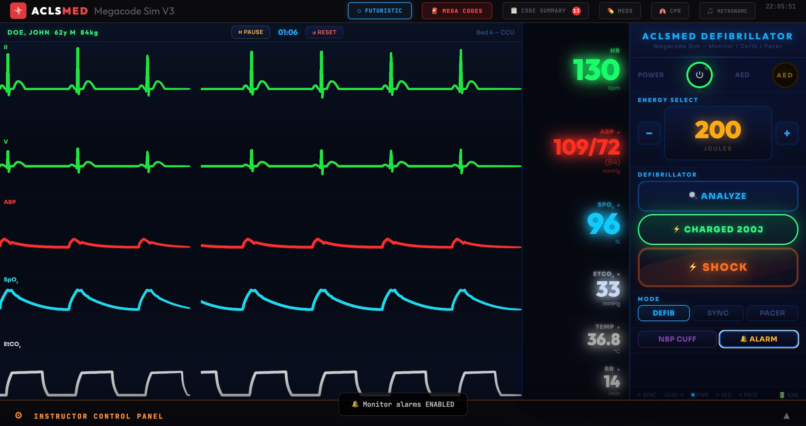 Futuristic theme with charged defibrillator ready to shock