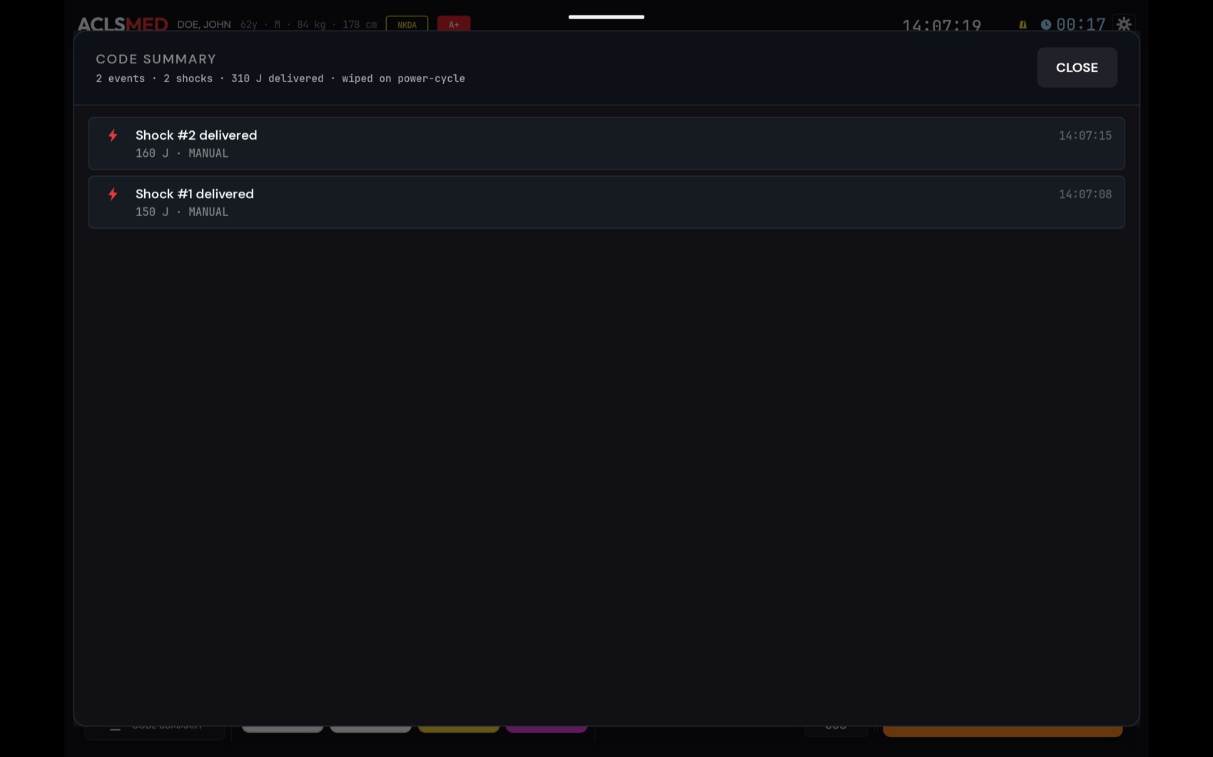 ACLSMED code summary log