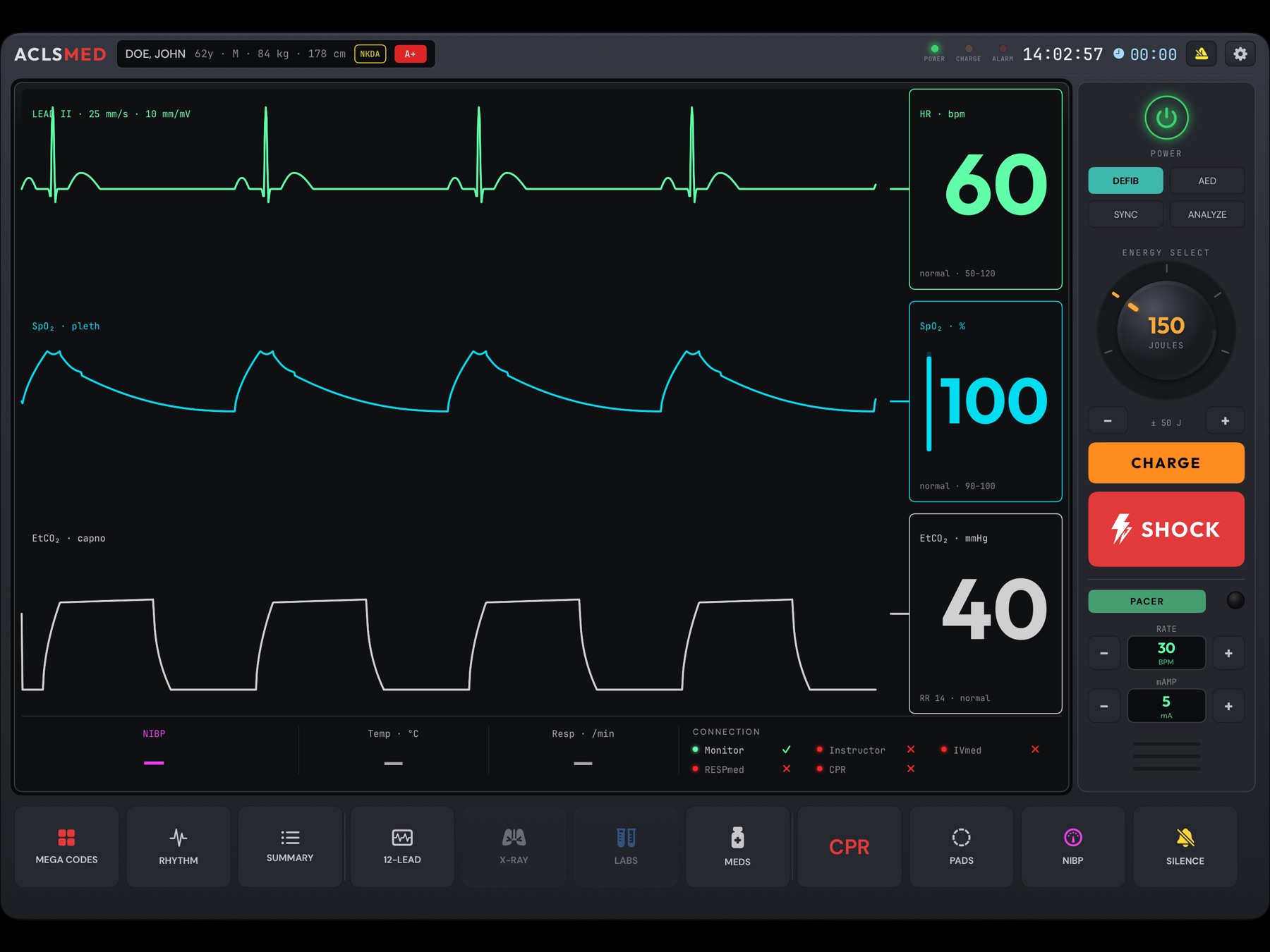 ACLSMED Monitor student view