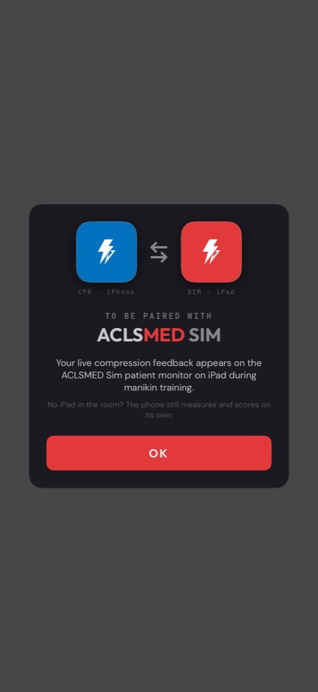 ACLSMED&trade; CPR pairing notice on iPhone