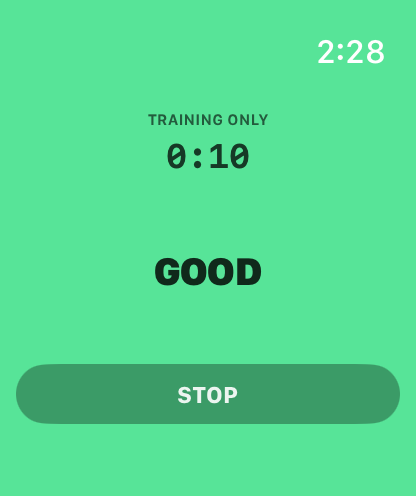 Apple Watch showing GOOD on a green screen